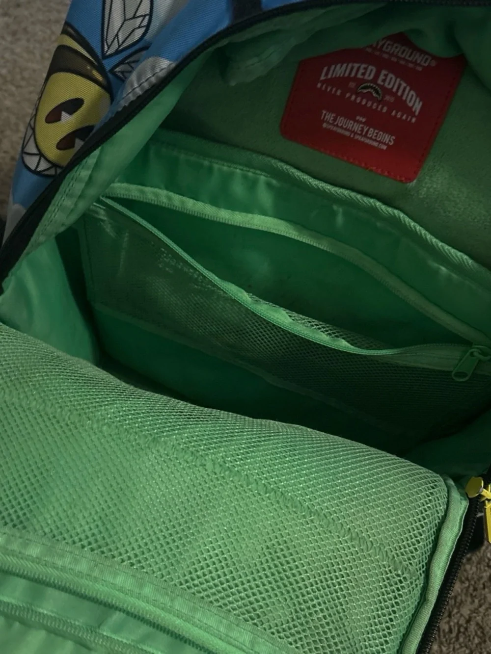 Sprayground Red Patch Backpack with Lime Green Interior